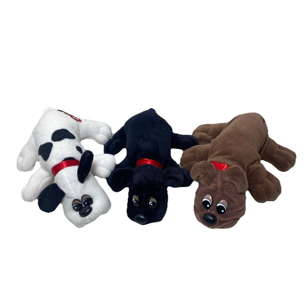 Lot of 3 - Vintage Pound Puppies - 1980's - Gray White Black Spots Brown TONKA